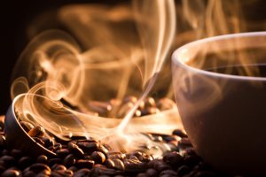 Roasting coffee beans in macro, smoke, coffee, hot